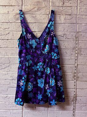 Vintage Maxine of Hollywood Floral One Piece Swimsuit Size 18 Blue Purple Retro
